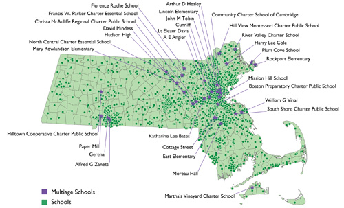 map of massachusetts showing the location of schools with multiage education programs