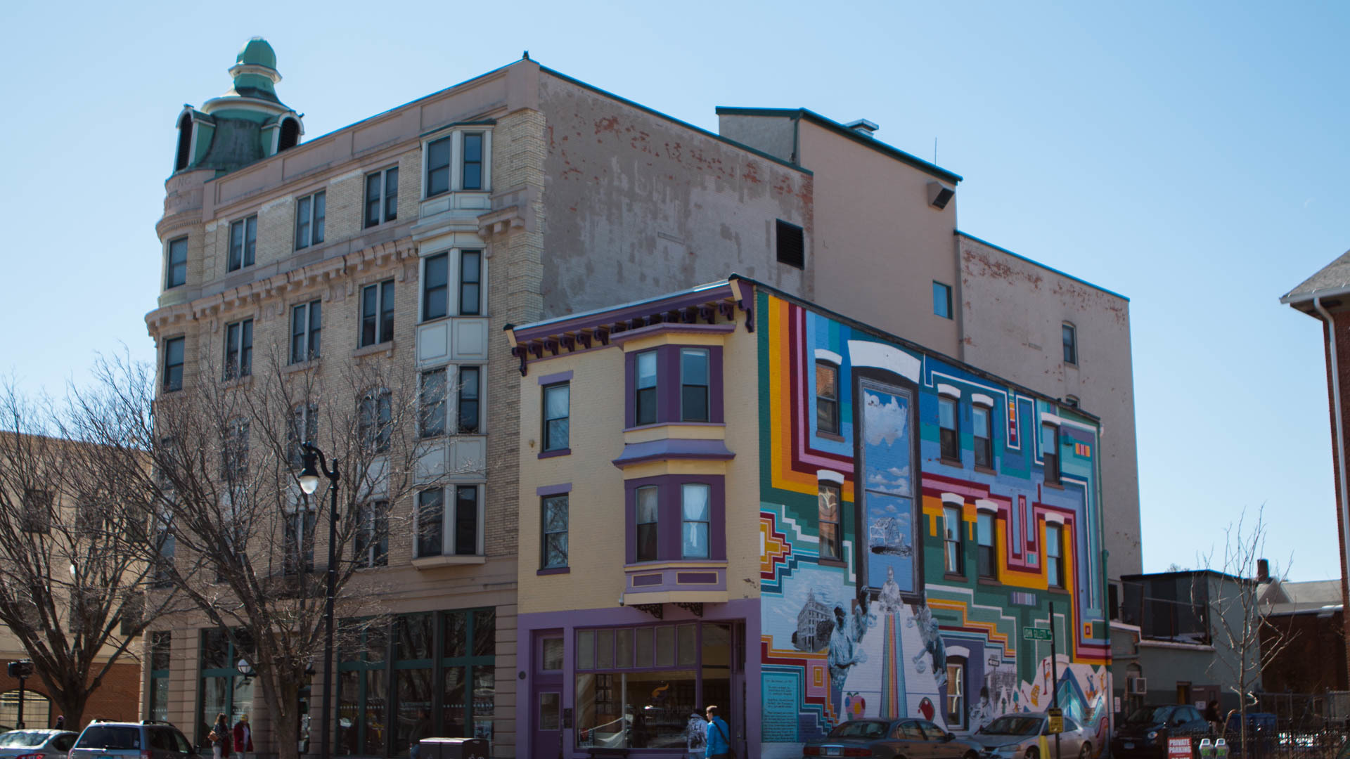 Photo of Middletown artwork alongside a building.