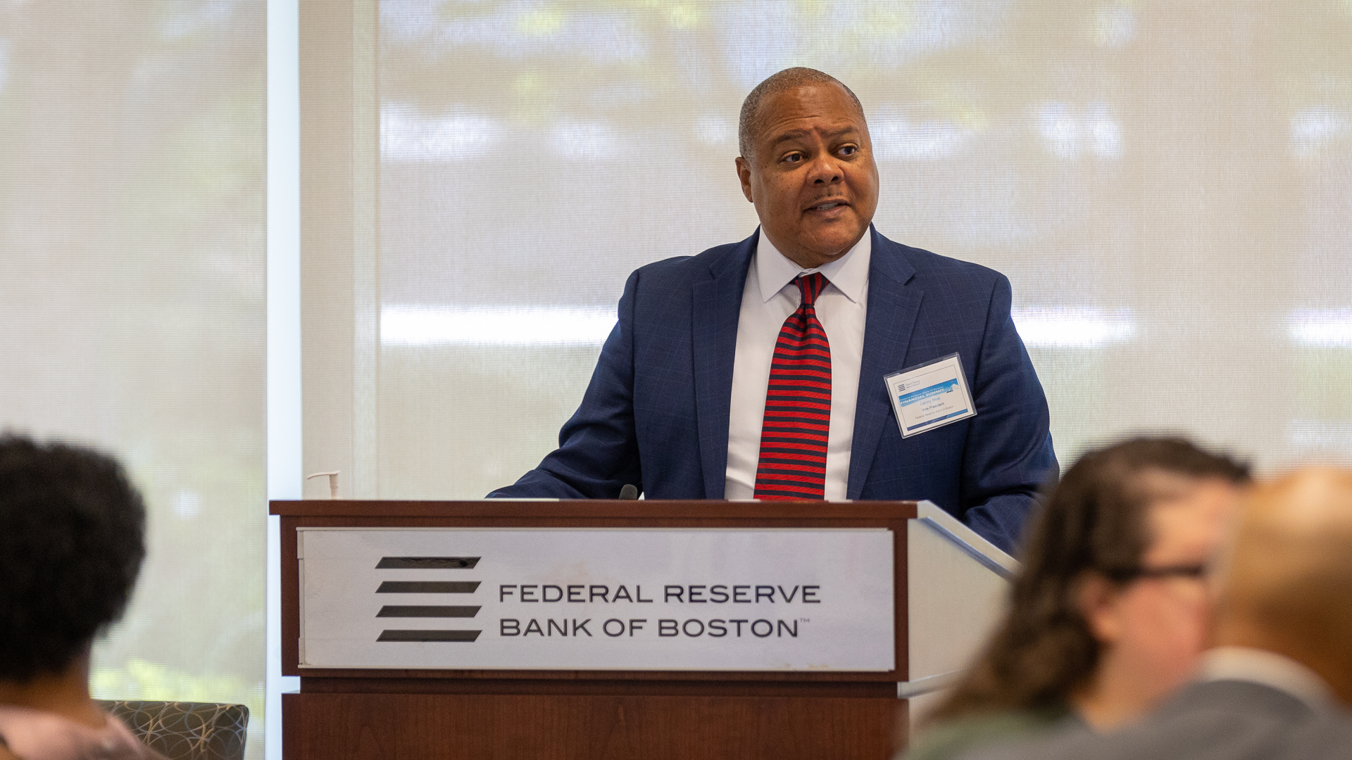 The Boston Fed's Danny Best welcomes participants to the Bank's first annual Financial Summit. May 18, 2023.