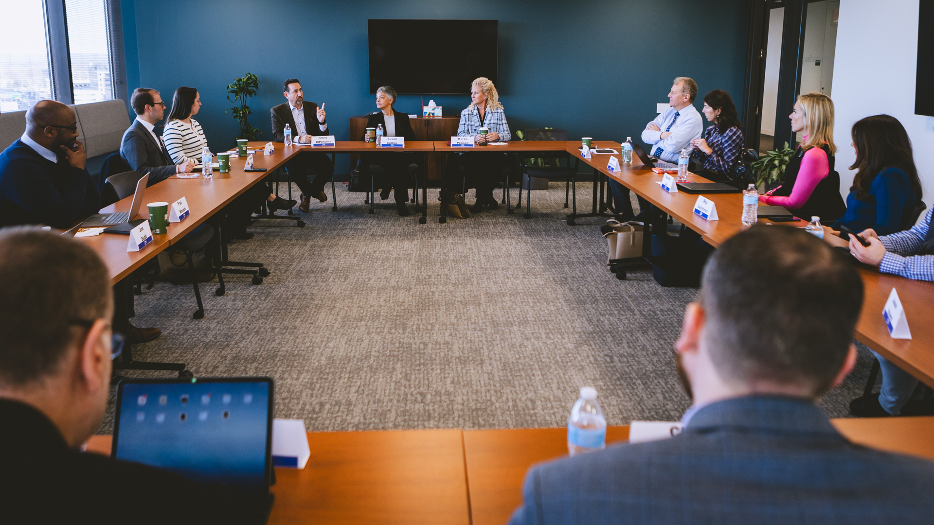 Wide shot of the roundtable discussion in  Hartford, Connecticut.