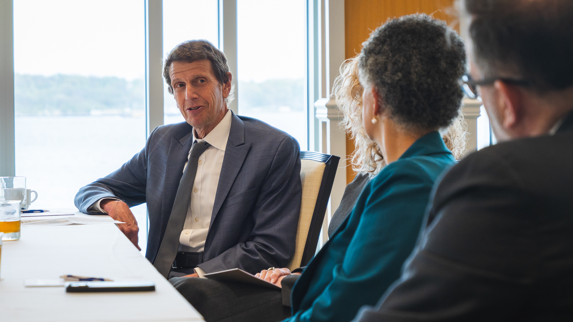 Bryant University's Ross Gitell discusses staff compensation and benefits during a roundtable with RI higher ed leaders at Johnson & Wales University in Cranston. May 6, 2026.