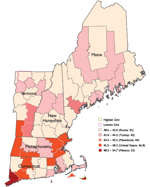 mapping new england: income distribution by county