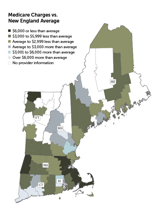 map depicting medicare charges versus New ENgland Average